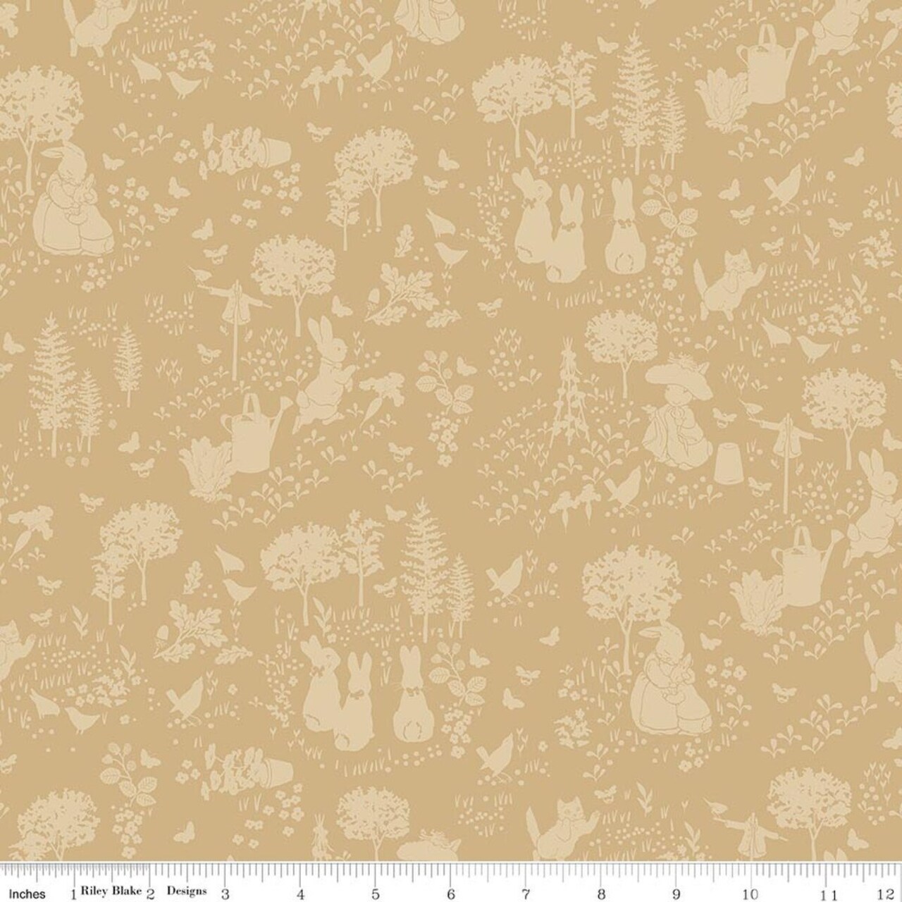 Fabric Riley Blake Tan Tonal Garden Peter Rabbit and Benjamin Bunny by the Quarter Yard C17251-TAN